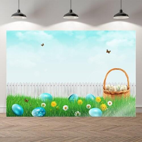 Seekpro Backdrop for Photography Easter Holiday Party Bunny Meadow Eggs Flowers Spring Background Decorations Printed Backdrops