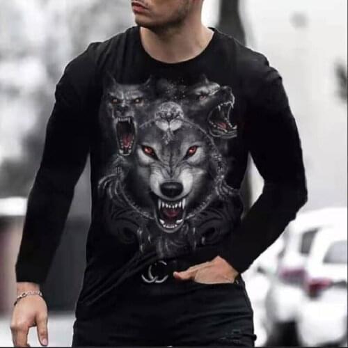 Fashion T-shirt Men Newest Wolf 3D Printed Animal Cool Funny TShirt Male Long Sleeve Spring Autumn Oversize Tops Men T Shirt