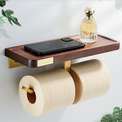 Walnut Solid Wood Health Paper Material Frame Golden Bathroom Free Mouth Bathroom Paper Tissue Box Creative Roll Paper Toilet