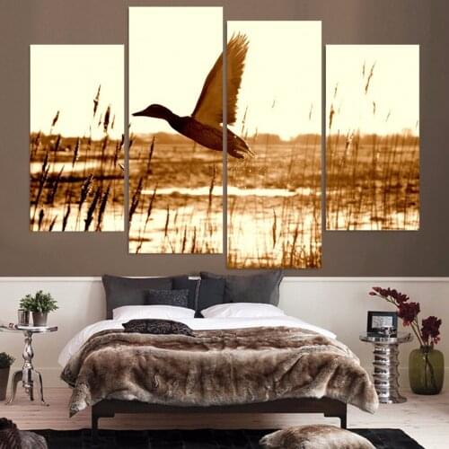 JIE DO ART HD Printed 4 piece canvas wall art duck flying lake Painting room decoration decorative pictures Free shipping