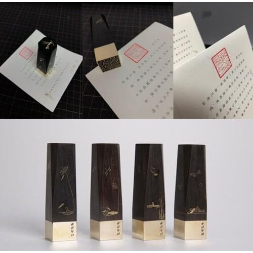 Chinese Name Seals Copper Head Natural SandalWood Name Stamp With Inkpad Signature Friend Family Birthday Gift Personalize Motto