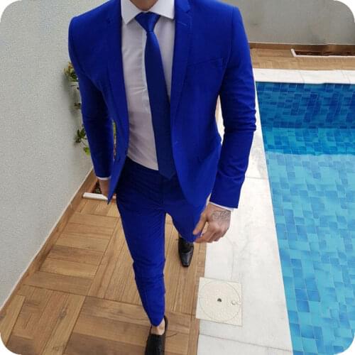 Royal Blue Men Suits for Wedding Slim Fit Casual Business Suits Groom Wear Tuxedos Prom Costume Homme 2Piece Jacket Pants Blazer