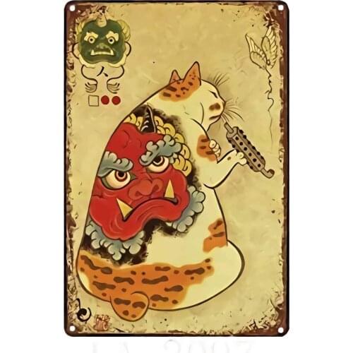 Retro Metal Tin Sign Samurai Tattoo Cat Retro Metal Tin Sign Metal Tin Sign Wall Decoration/Bar