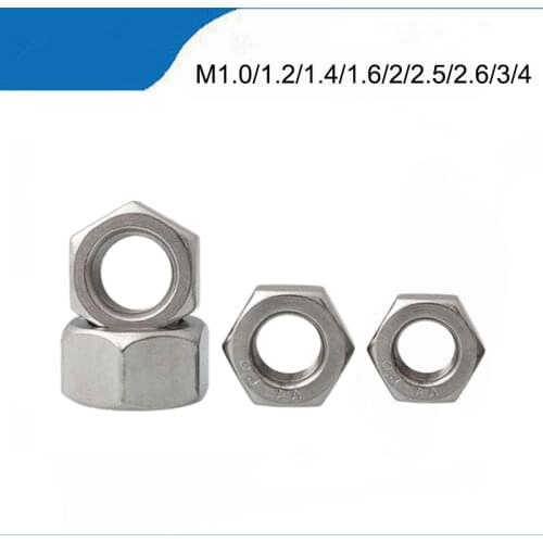 20/50/100pcs/lot Metric thread DIN934 M1.0 M1.2 M1.4 M1.6 M2 M2.5 M3 M4 304 Stainless Steel Hex Nuts