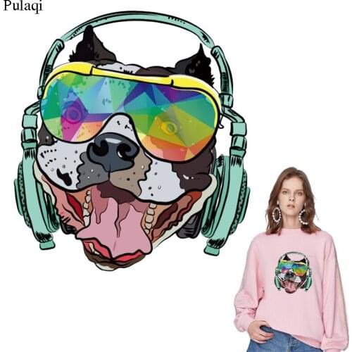 Pulaqi Fashion Dog Animal Iron On Patches Stickers For Clothes Heat Transfer Womens T-shirt Accessory Stripe Appliques Washable