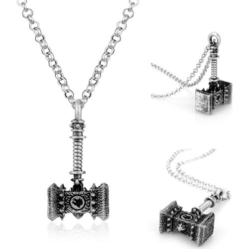 Viking Jewelry Hammer Necklace Men Women Punk Statement Necklaces with Pendants Long Chain Collar Collier