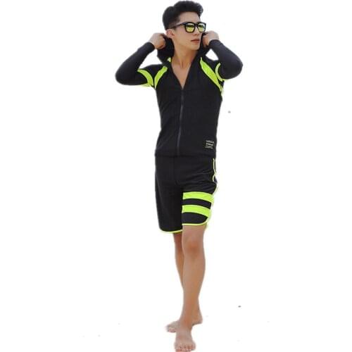 Mens Fashion Surf Rash Guard UV Protect Long Sleeve Swimsuit Iridescent Color Blocking Swimwear