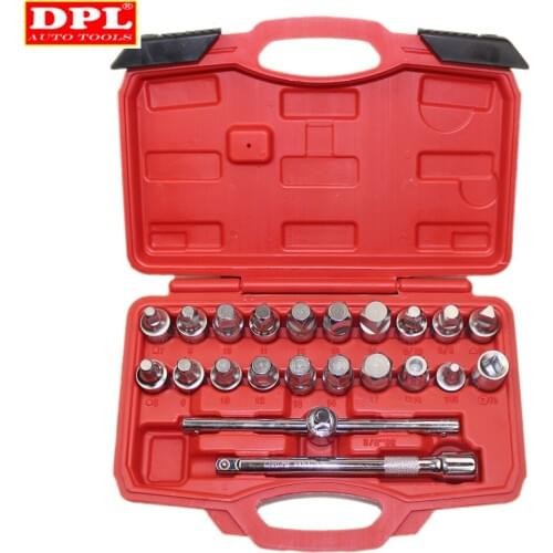 22PCS Oil Drain Pipe Plug Socket Set Screws Removal Tool Triangle Square Hexagon T-bar Remover Sleeve Special Tools