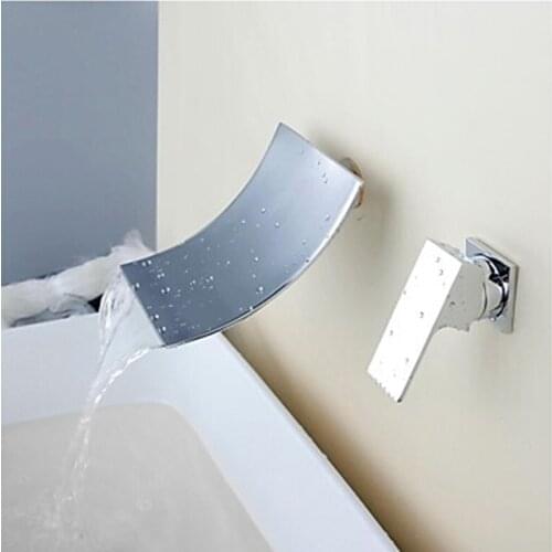 Wall Of The Cold And Hot Water Tap Copper Concealed Washbasin Single Hole Basin Faucet Stainless Steel Waterfall Faucet LT-304-4