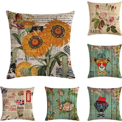 Cushion Covers European Eiffel Tower Leaning Tower Of Pisa Pillow 45x45cm Cotton Linen Bird Flowers Vintage Dogs Pillow Cover