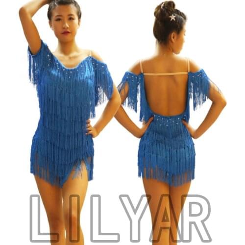 New Latin dance skirt competition skirt performance Skirt Adult custom blue tassel short dance skirt