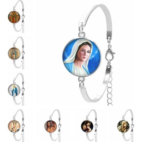 2019 New Believers Christian Virgin Mary Convex Round Girl Bracelet Photo Glass Dome Womens Bracelet Jewelry