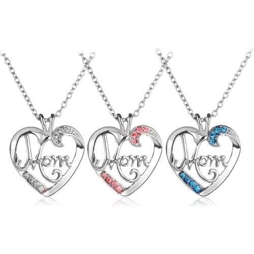 New Hot Sell Rhinestone mother days Necklaces mom in heart forever statement Necklace i love mommy jewelry Christmas gift