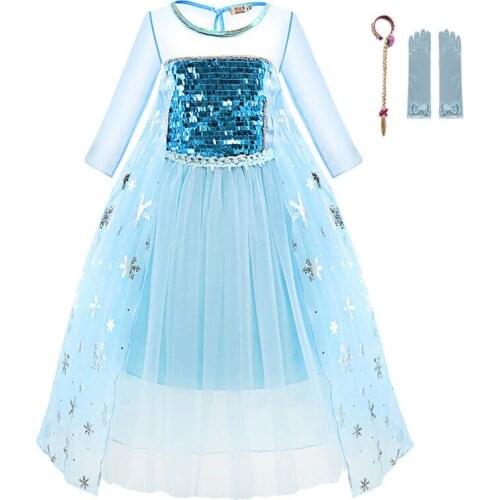 New Elsa Dress Snow Queen Halloween Cosplay Party Princess Dresses Summer Elegant Sequins Dress Child Christmas Birthday Clothes