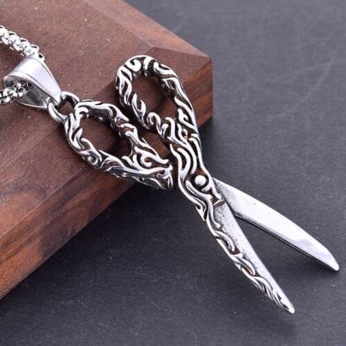 Silver Color Stainless Steel Scissors Neckalce For Men Hairdresser Jewelry Hairstylist Pendant Necklaces