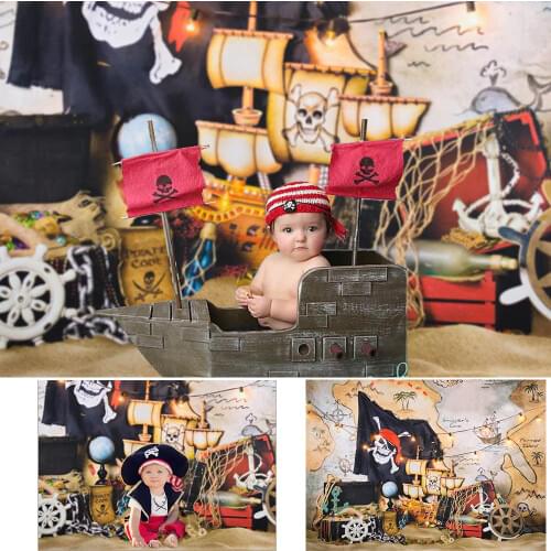 Pirate Adventure Birthday Theme Backdrop Newborn Baby Cake Smash 1st Birthday Photo Background Nautical Map Treasure gold Decor