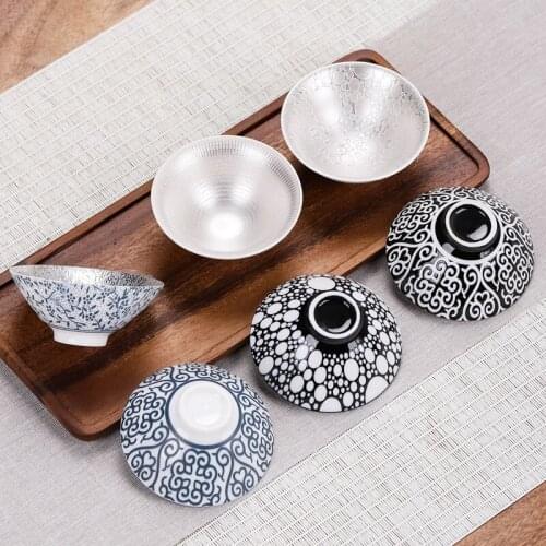 Retro Look Gilt Silver Cup Master Tea Cup Ceramic Cloud Dot Shape Furniture Decoration Supplies Grilled Flower Metal Foil Teacup