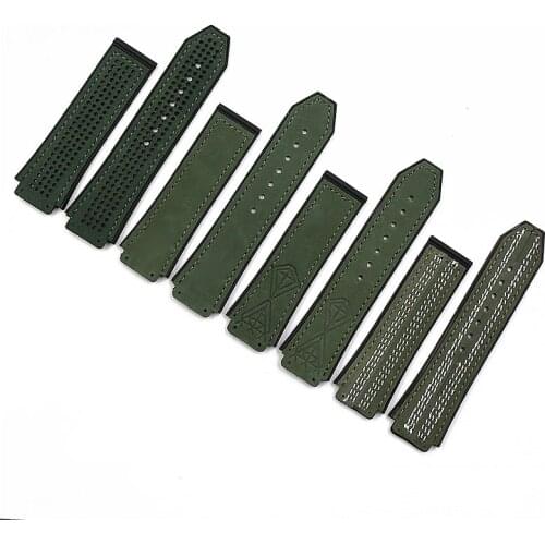 Men watch band 19mmx25mm crazy cowhide rubber strap watch accessories for HUBLOT sports waterproof strap women