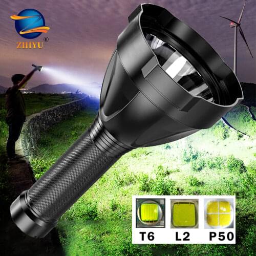 50000 Lumens Most Powerful Led Flashlight Usb Zoom Torch XHP50 Torch Rechargeable Built-in Battery Outdoor Camping Flashlight