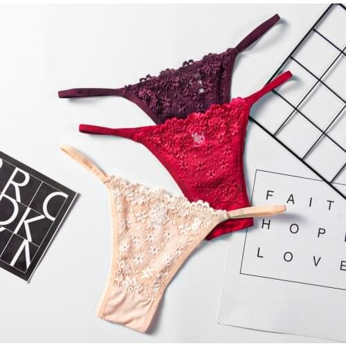 Sexy G-string Panties Cotton Womens Underwear Exotic T back Solid Color Low Waist Female Mini Floral Embroidery Thongs