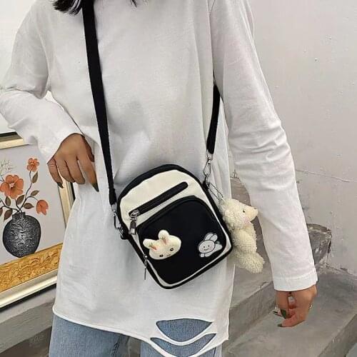 Womens Messenger Bags Ladies Canvas Cute Mobile Phone Bag Girl Sweet Cartoon Student Shoulder Bag