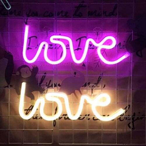 LED Neon Lights Love Shape Night Light Sign Lamp (Battery box + USB) Double Powered Led Lights Decoration for Wall Bedroom Home