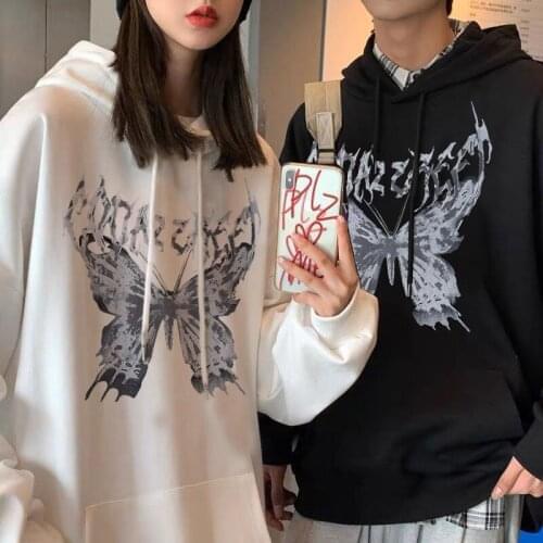 Sweatshirt hip-hop streetwear hoodie Harajuku dark butterfly sweatshirt women couple jacket Gothic Harajuku Y2k oversized hoodie
