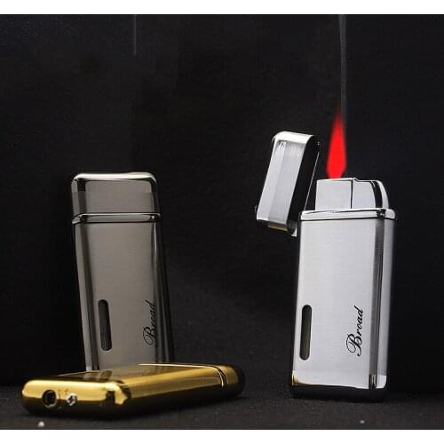 Ultra-Thin Metal High Pressure Direct Injection Windproof Flame Visible Gas Window Turbo Butane Gas Lighter Mens Gifts