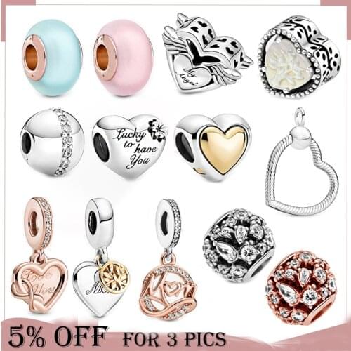 2021 Mothers Day 925 Sterling Silver Beads Matte Blue Pink Murano Glass Charm Fit Original Pandora Bracelet Women Jewelry Gift