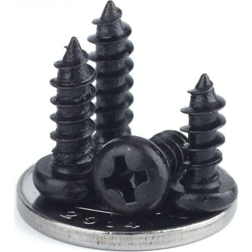 100PCS M3 Black Round Head Cross Self Tapping Screw Mini Round Head Self Tapping Pan Head Electronic Small Screw