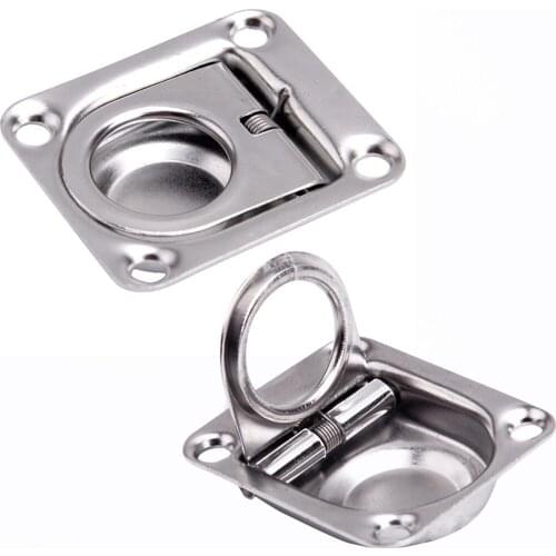 2Pcs/Set Silver Rectangular Recessed Spring-Loaded Flush Mount Pull Ring Hatch Latch Lift Handle Accessories for Boat Hatch