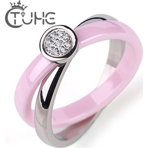 2018 Fashion 2 Layer Cross X Finger Rings for Women With Crystal Stainless Steel Pink Women Rings Jewelry Gift anillos mujer