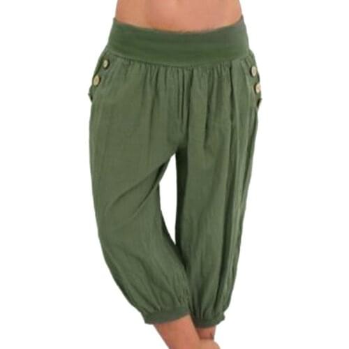 2021 Womens Fashion Cotton Linen Short Trouser Pants Womens Solid Color Seven Casual Loose Pants Plus Size 5XL