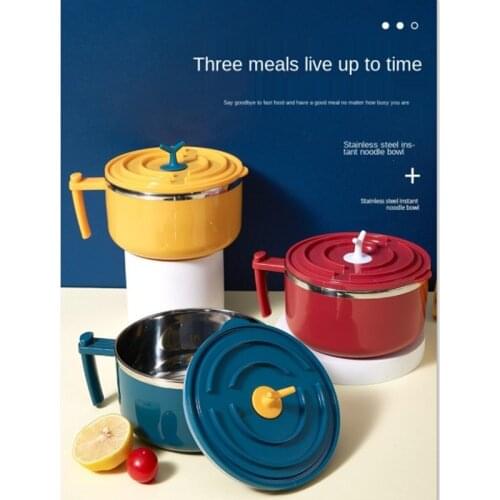 304 Stainless Steel Instant Noodle Bowl Student Dormitory with Lid Large Anti-Scald with Handle Instant Noodle Bowl Lunch Bowl