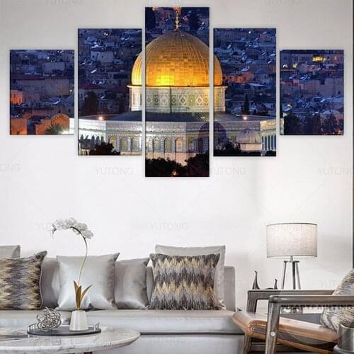 5 panels Jerusalem mosque rock canvas painting wall art home decor modular picture posters and prints living room decoration