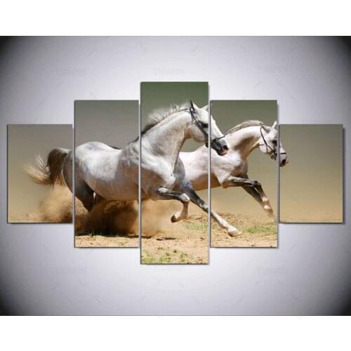 5 Pieces/set home decorative hang Wall Art Picture Printed Canvas Art white galloping horses oil Painting on Canvas print IM-223