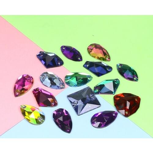 50pcs/lot 15-20mm Sew On Flatback Rhinestone Random mix colors crystals and Stones sewing rhinestone strass For Clothes dress