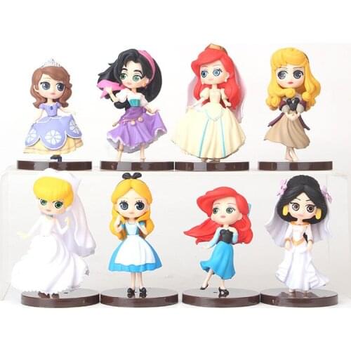 8pcs/set Cartoon Cute Kawaii Fairy Tale Princess Alice Sofia Ariel Action & Toy Figures for Girls Christmas Gift