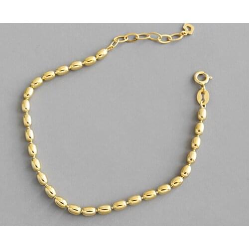 1pc INS 3mm Authentic 925 Sterling Silver White/ Gold Lucky oval beads Geometric Chian Bracelet fine jewelry TLS203