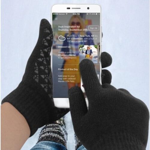 Winter Knit Gloves Touchscreen Warm Thermal Soft Lining Elastic Cuff Texting Anti-Slip Choice for Women Men black