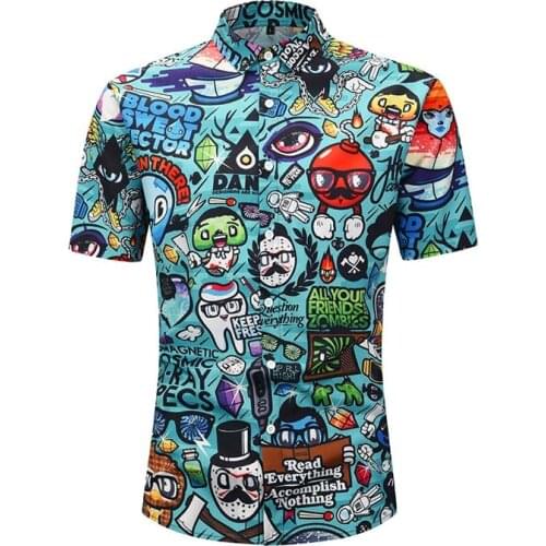 Hawaiian Beach Short Sleeve Shirt Men 2020 Summer Fashion Cartoon Print Tropical Blouse Party Holiday Casual Thin Top