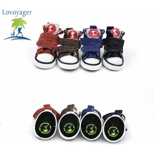 Classic Dog shoes for small dogs chihuahua Red/Brown/Blue/Black jean demin canvas dog boots free shipping