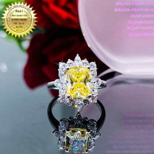 Solid 18K Gold 1.5ct yellow Moissanite Diamond Ring D color VVS With national certificate 003