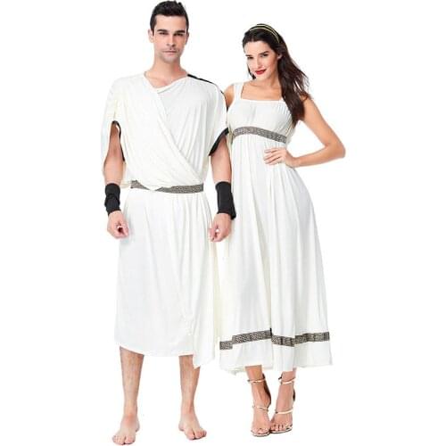 Adult Halloween Matching Costume Ancient Greek Roman Toga Goddess Female Fancy Warrior Cosplay Robe Dress For Men Women
