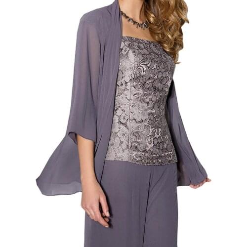 Three Pieces Pant Suit Chiffon Mother Wear 2020 New 7-minute sleeveses Plus Size Mother Of The Bride Dresses For Weddings