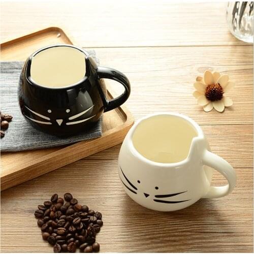 1PC 420ml Lovely White / Black Cat Coffee Milk Light Ceramic Lovers Mug Couples Cup