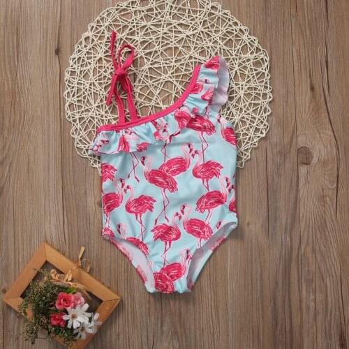 Toddler Kids Swimsuit cute baby girl swimwear one piece with Flamingos pattern 1-6Y girls swimsuit kid/children swimming Suit
