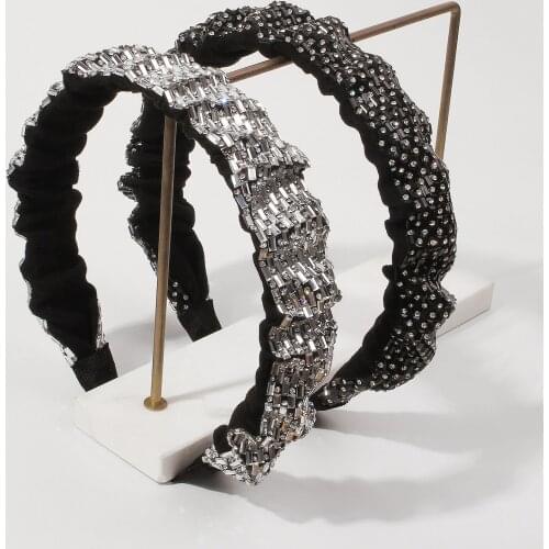 Lalynnly New Luxury Wide-Brimmed Diamond Full Glass Drill HairBands Womens Black White Hairbands Jewelry Hair Accessories F3362