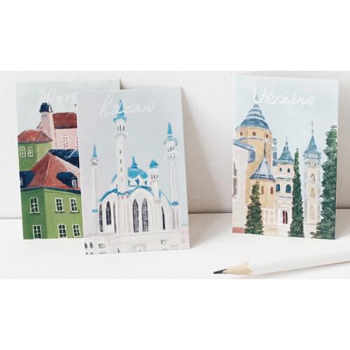 Multi-use 5.2*8cm 54pcs Mini Card Hand painted view style Scrapbooking party invitation DIY Decor gift party card