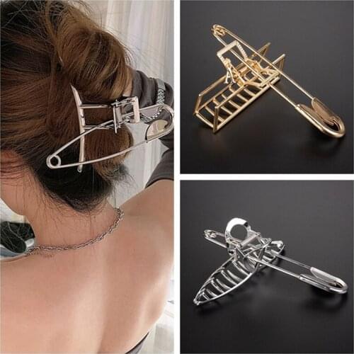 2021 Fashion Pin Shape Hair Claw Womens Popular Metal Hairpin Big Size Shark Clips Hair Clamp Grab for Girl Hair Accessories